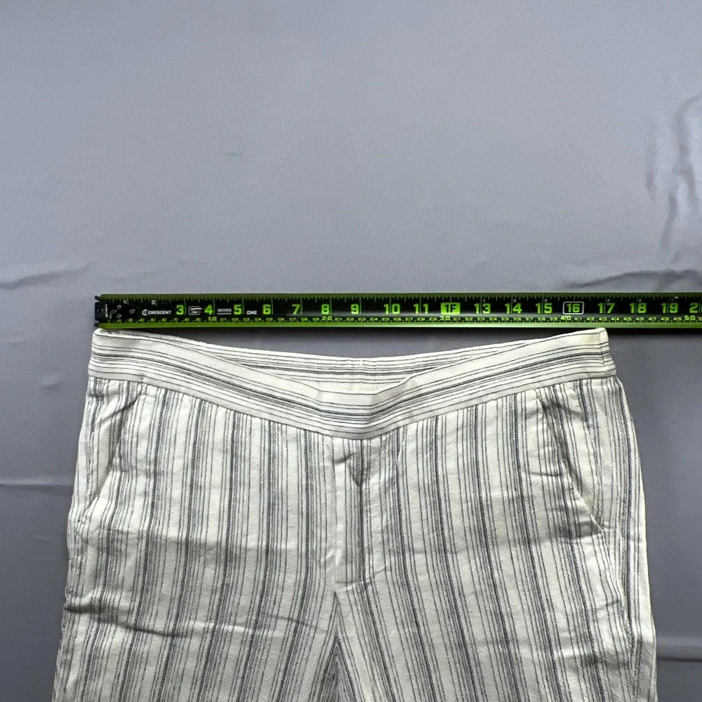 Banana Republic Hayden Pants Women 6 White Gray Striped Linen Slit Elastic Waist